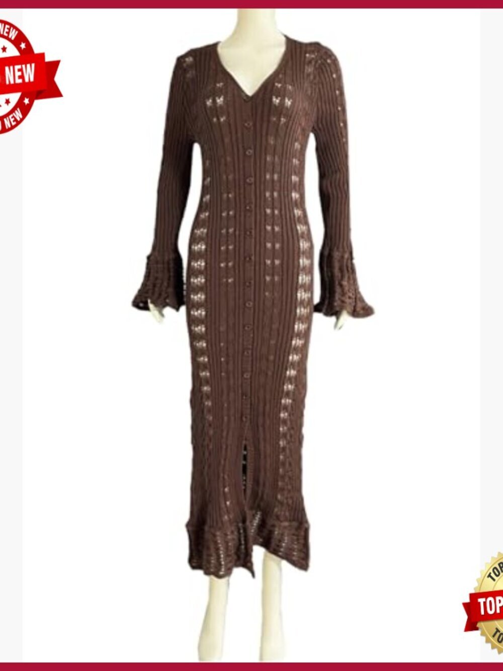 Long Crochet Cardigan Button Up Knit Hollow Out Duster Sweater Cover Up Maxi - Picture 6 of 7